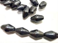 Jet Hematite Fire Polished Oval Glass Beads (17x10 mm)