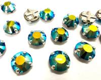 Vintage Swarovski Jet Aurore Boreale Crystal Rose Montees, 40ss Silver Plated Settings