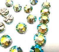 Vintage Swarovski Peridot Aurore Boreale Crystal Rose Montees, 40ss Silver Plated Settings