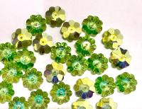 12mm Swarovski Crystal Flower Beads, Peridot Aurore Boreale Finish