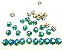Vintage Swarovski Emerald AB Crystal Rose Montees, 34ss Silver Plated Settings