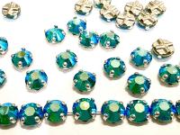 Vintage Swarovski Emerald AB Crystal Rose Montees, 34ss Silver Plated Settings