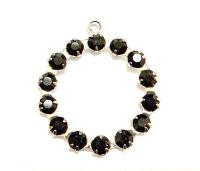 Vintage Swarovski Crystal in Jet Ring drops Silver plated Findings