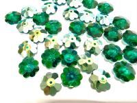 12mm Swarovski Crystal Flower Beads, Emerald Aurore Boreale Finish