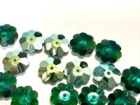 12mm Swarovski Crystal Flower Beads, Emerald Aurore Boreale Finish
