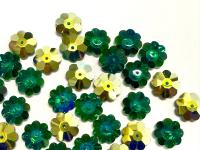 12mm Swarovski Crystal Flower Beads, Emerald Aurore Boreale Finish