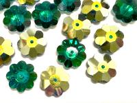 12mm Swarovski Crystal Flower Beads, Emerald Aurore Boreale Finish