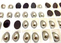 Swarovski 14x10 mm Vintage 2190 Jet Metallic Silver Unfoiled Flat Back Oval Cabochon Cabs