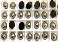 Swarovski 14x10 mm Vintage 2190 Jet Metallic Silver Unfoiled Flat Back Oval Cabochon Cabs