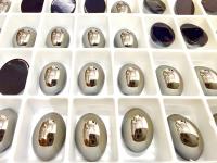 Swarovski 14x10 mm Vintage 2190 Jet Metallic Silver Unfoiled Flat Back Oval Cabochon Cabs