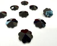 14mm Vintage Swarovski Crystal Flower, Jet , unfoiled Flat Back