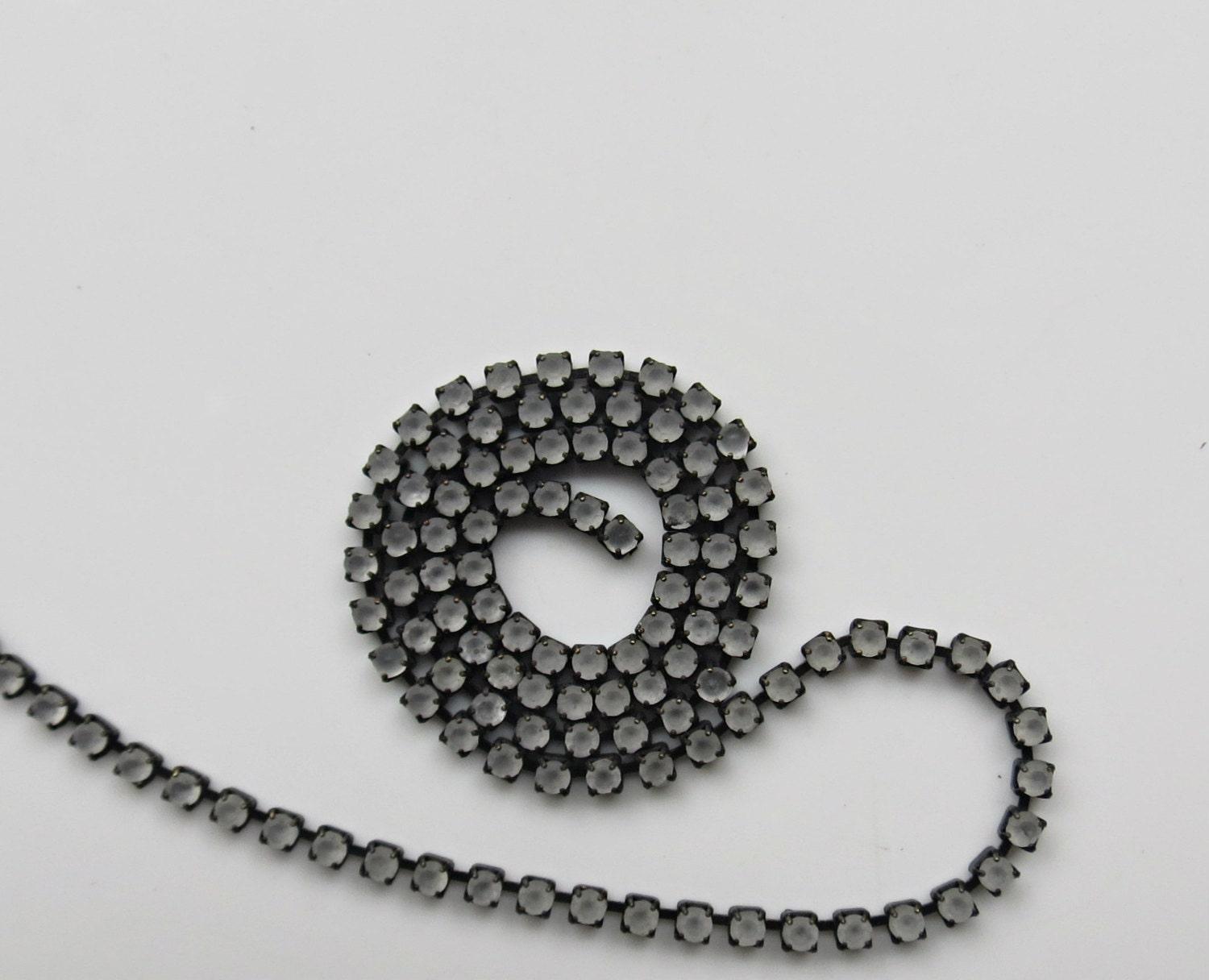16 SS Rhinestone Chain Vintage Glass Crystal Frosted Antique Black Plated 4mm 1/2/5/15 Meters , decoration, antique