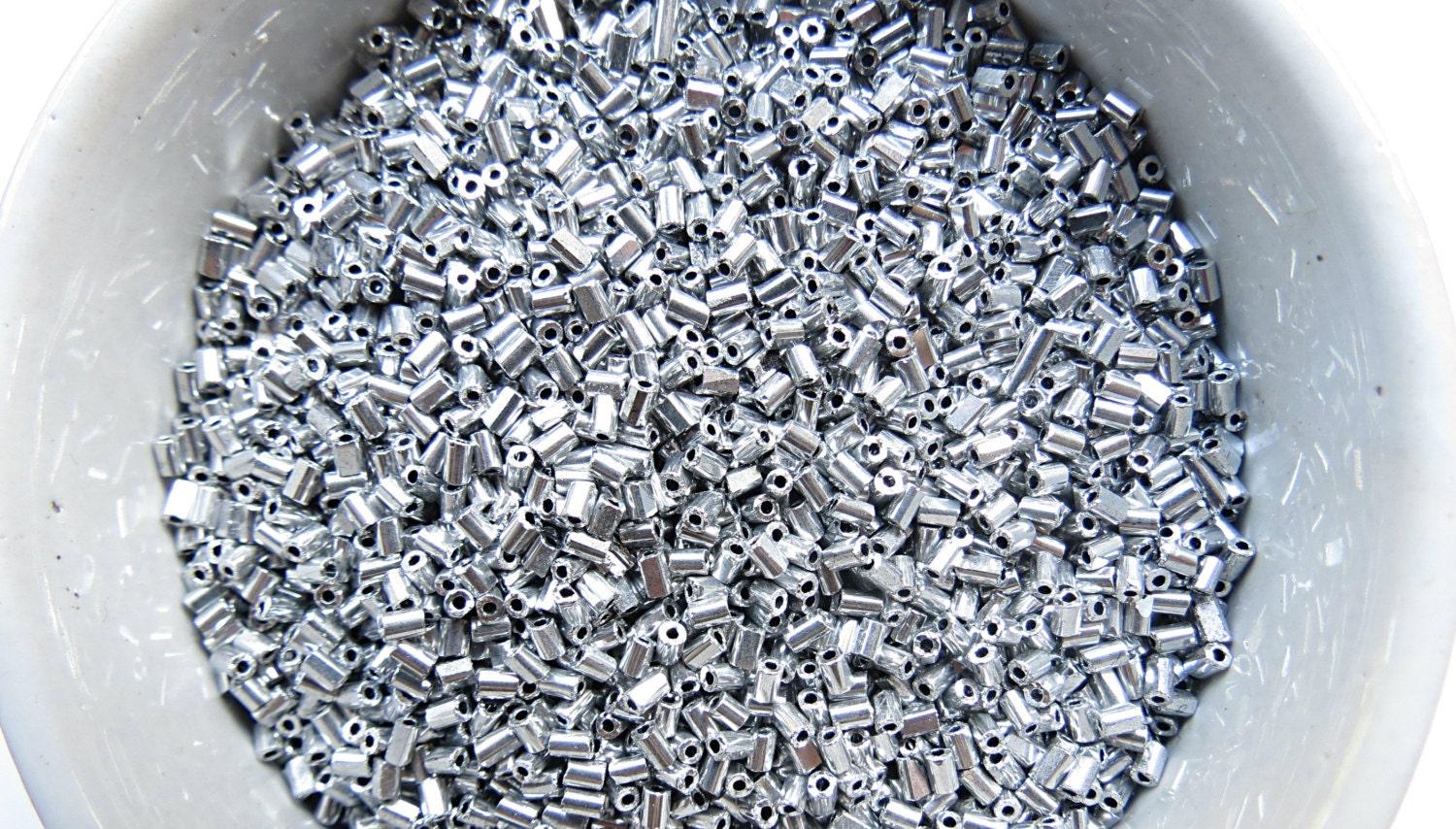 True Cuts Size 1 (2x2mm) Bugle Beads 5/10/20/50/250/500 Grams Metallic Aluminum Silver Preciosa Ornella loose tube beads, embroidery