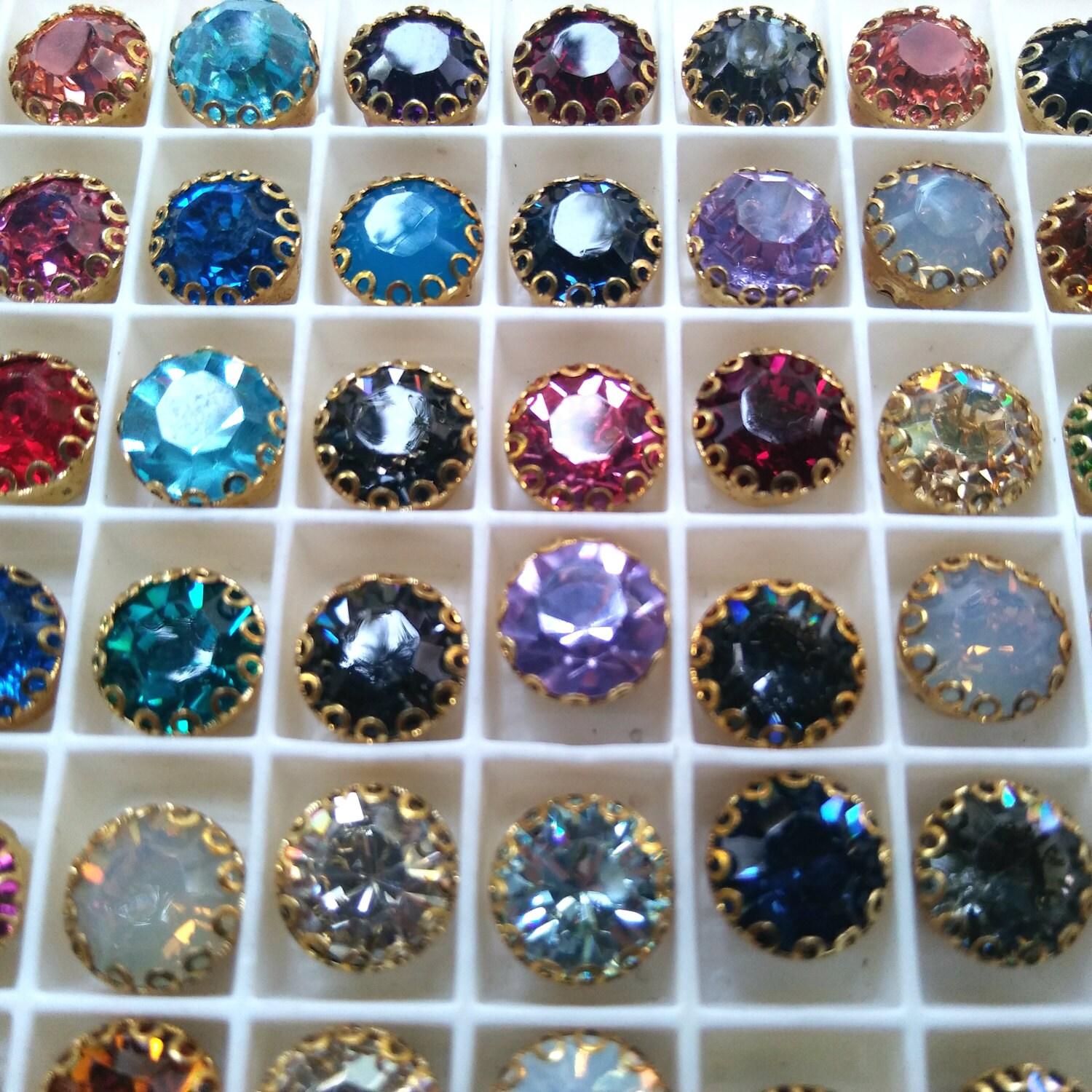 Swarovski 39ss Vintage Clips Sewon 27 Crystal Colors 4 Hole Sliders 6/12/24/100 Pieces BRASS SETTINGS embroidery materials craft vintage