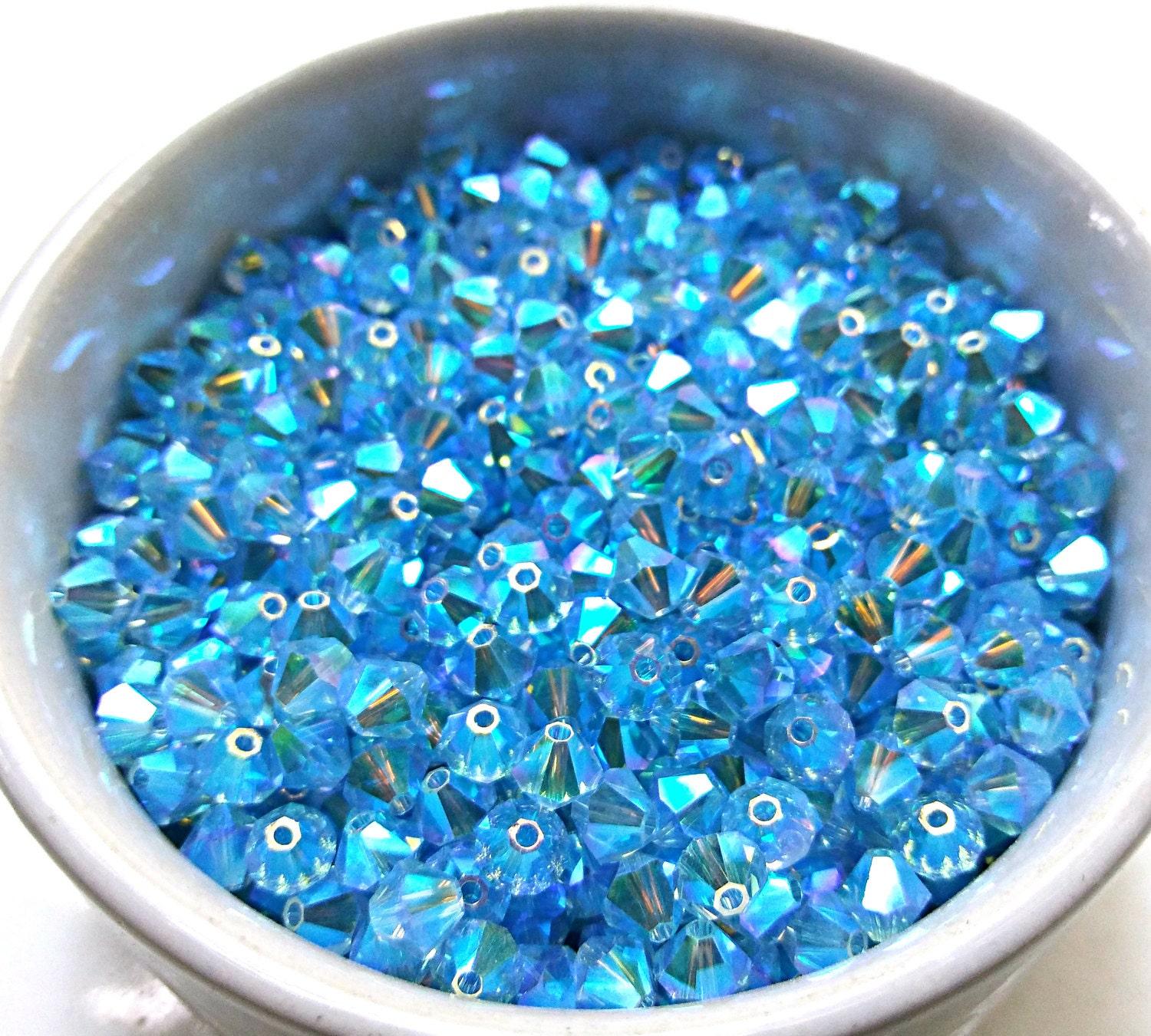 5mm Aquamarine 2X Aurore Boreale Swarovski Bicone 12/36/72/144/432/720 Pieces (202) rainbow beads, jewelry making, couture embellishments