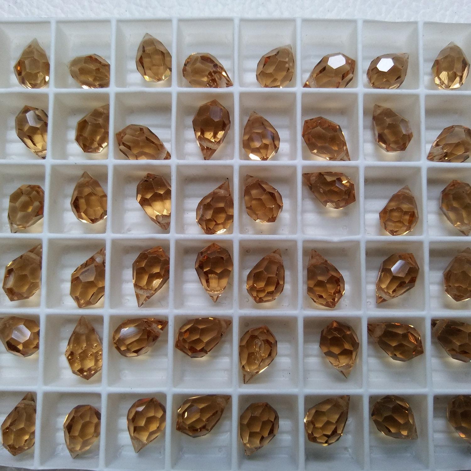 Vintage Swarovski Drop 10X6 mm Pendants, Fancy Crystal drops 6 Pieces