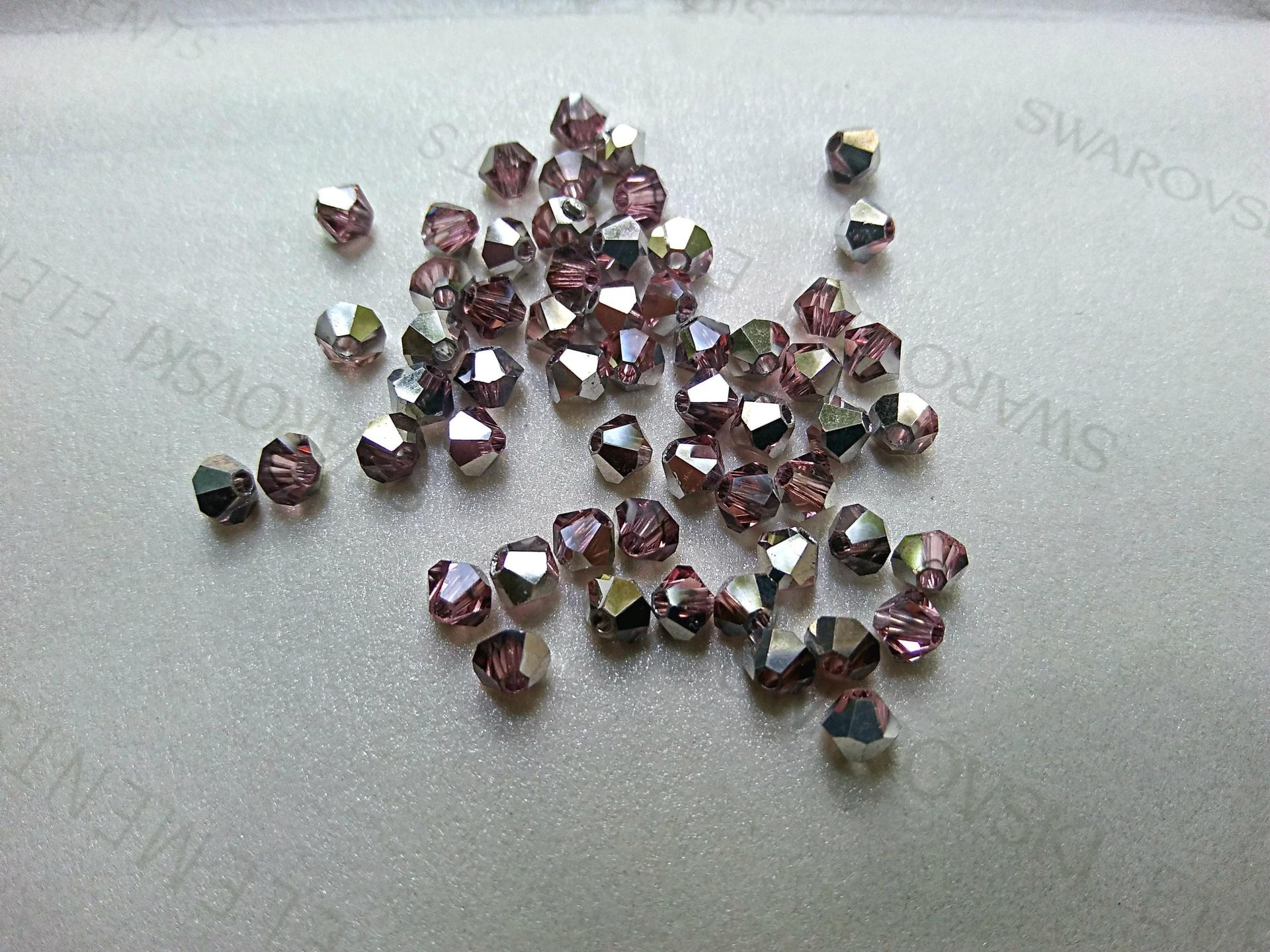 Swarovski (4mm) Light Rose Comet Argent Light Bicones 36/72/144/432/720 Pieces embroidery materials, jewelry making, vintage rare findings