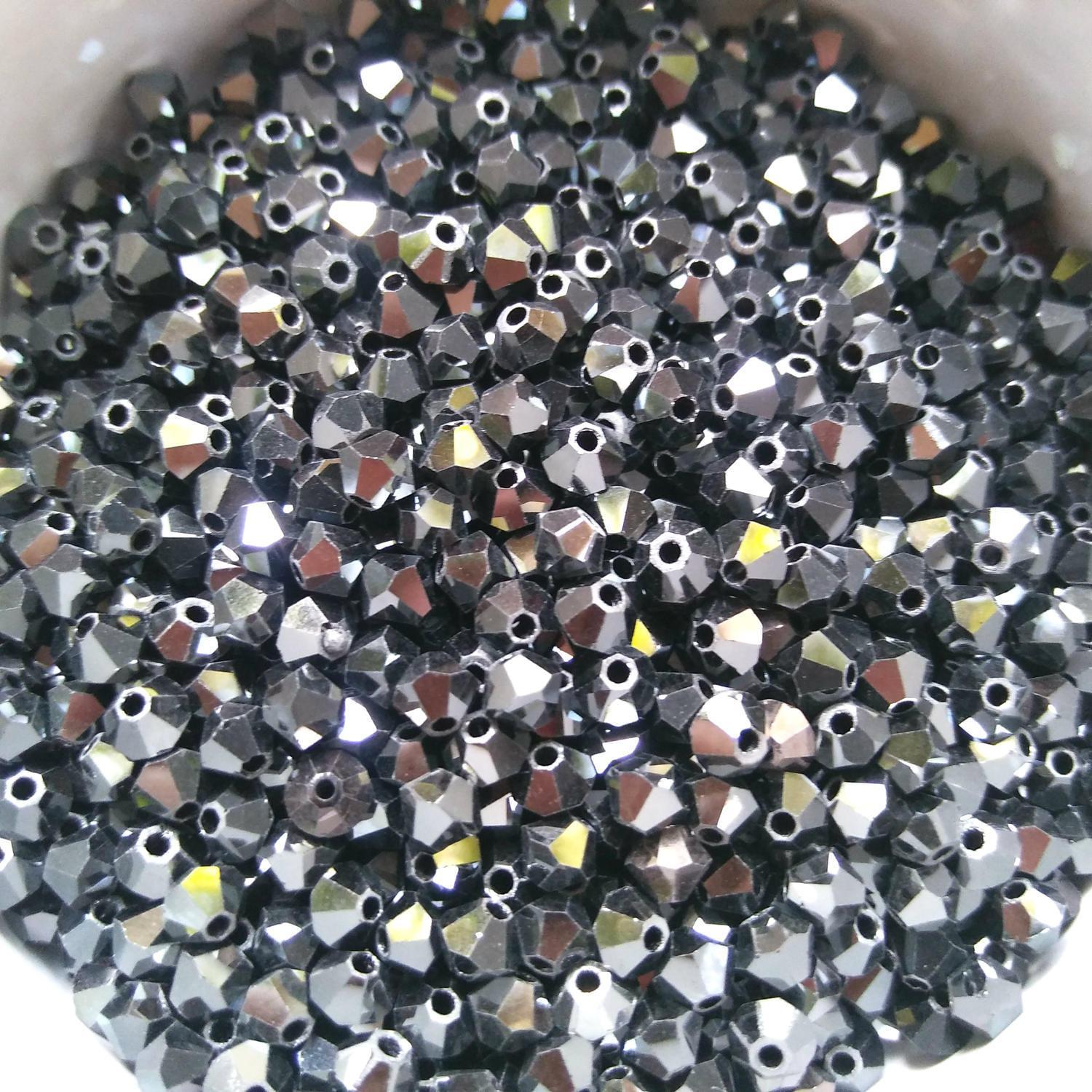 4mm Jet Hematite Swarovski Bicone BEADS 50 Gross rare findings, jewelry making, embroidery materials
