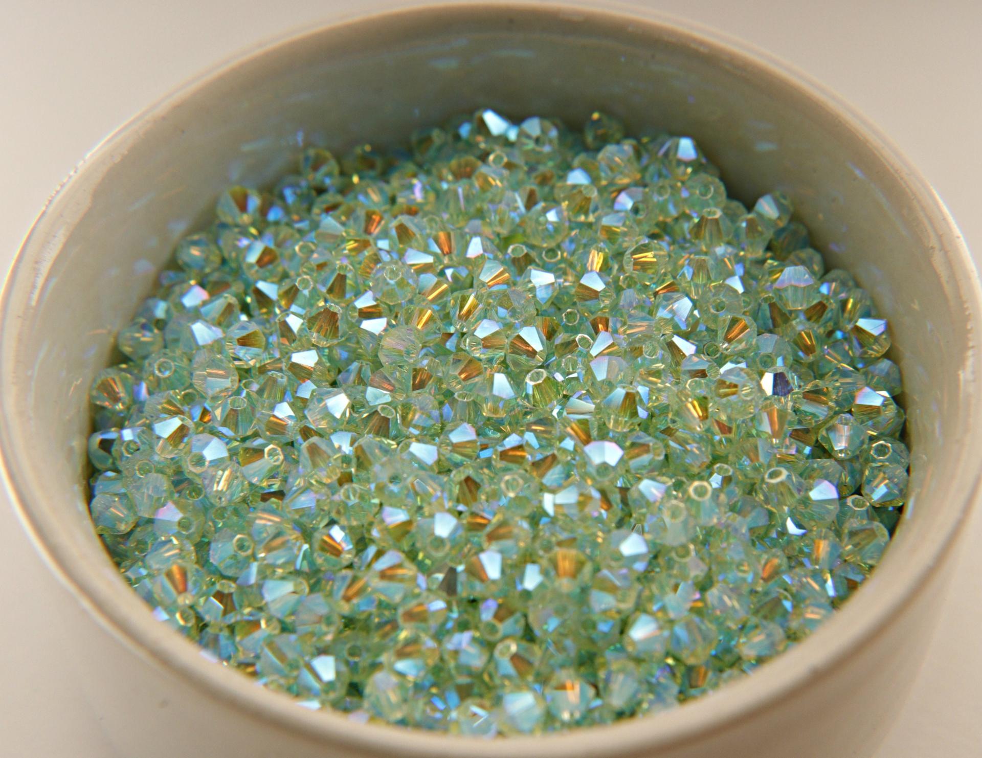 4mm Swarovski Chrysolite AB 2X FC Bicones Rainbow Crystal Beads 36/72/144/432/720 Pieces jewelry making, embroidery couture materials
