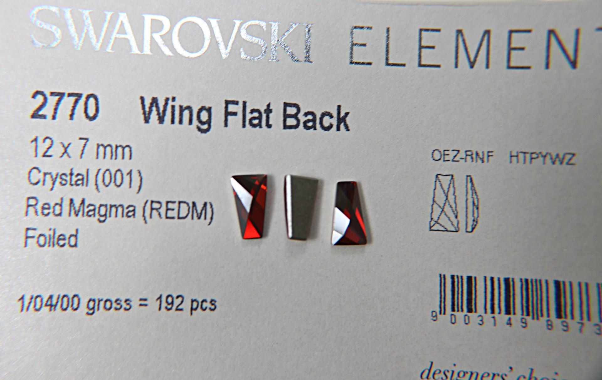 Swarovski 2770 12mm Wing Flatback non hotfix Black Diamond/Crystal Red Magma 6/24 Pieces