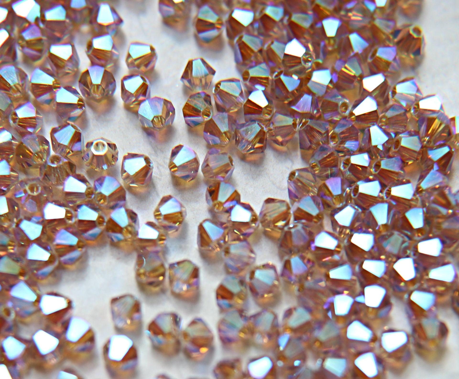 Swarovski (3/4mm) Light Colorado Topaz AB 2X FC Bicones Rainbow Beads 36/72/144/432/720 Pieces rainbow beads, jewelry making, couture