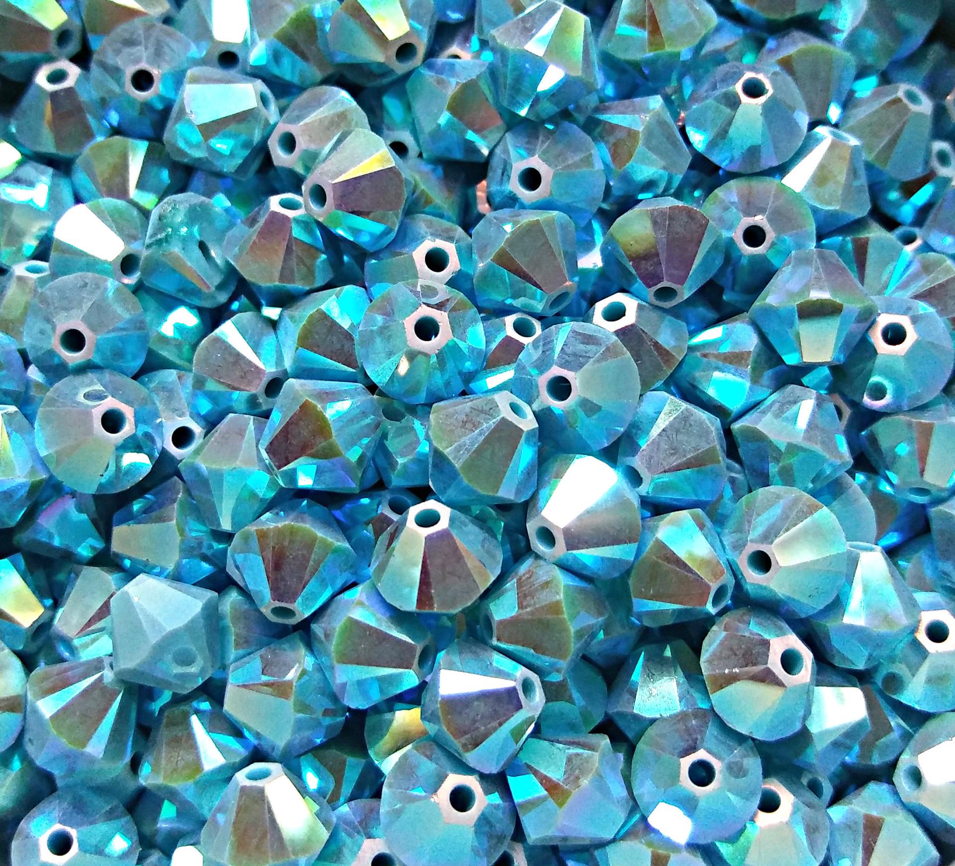6mm Turquoise 2X Aurore Boreale Bicone beads Cuts 12/36/72/144/288 Pieces (267) SWAROVSKI ELEMENTS rainbow beads, jewelry making, findings