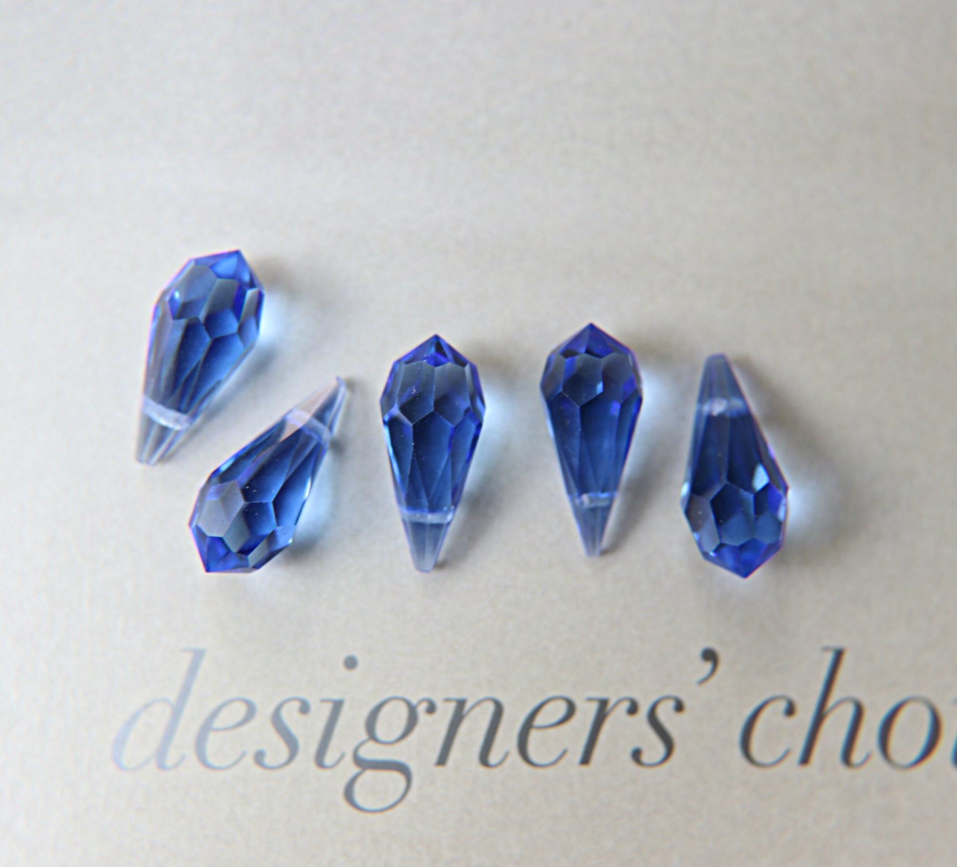 Vintage Czech Sapphire crystal Drops 18x9 MM Fancy Crystal drops 3/12/36 Pieces