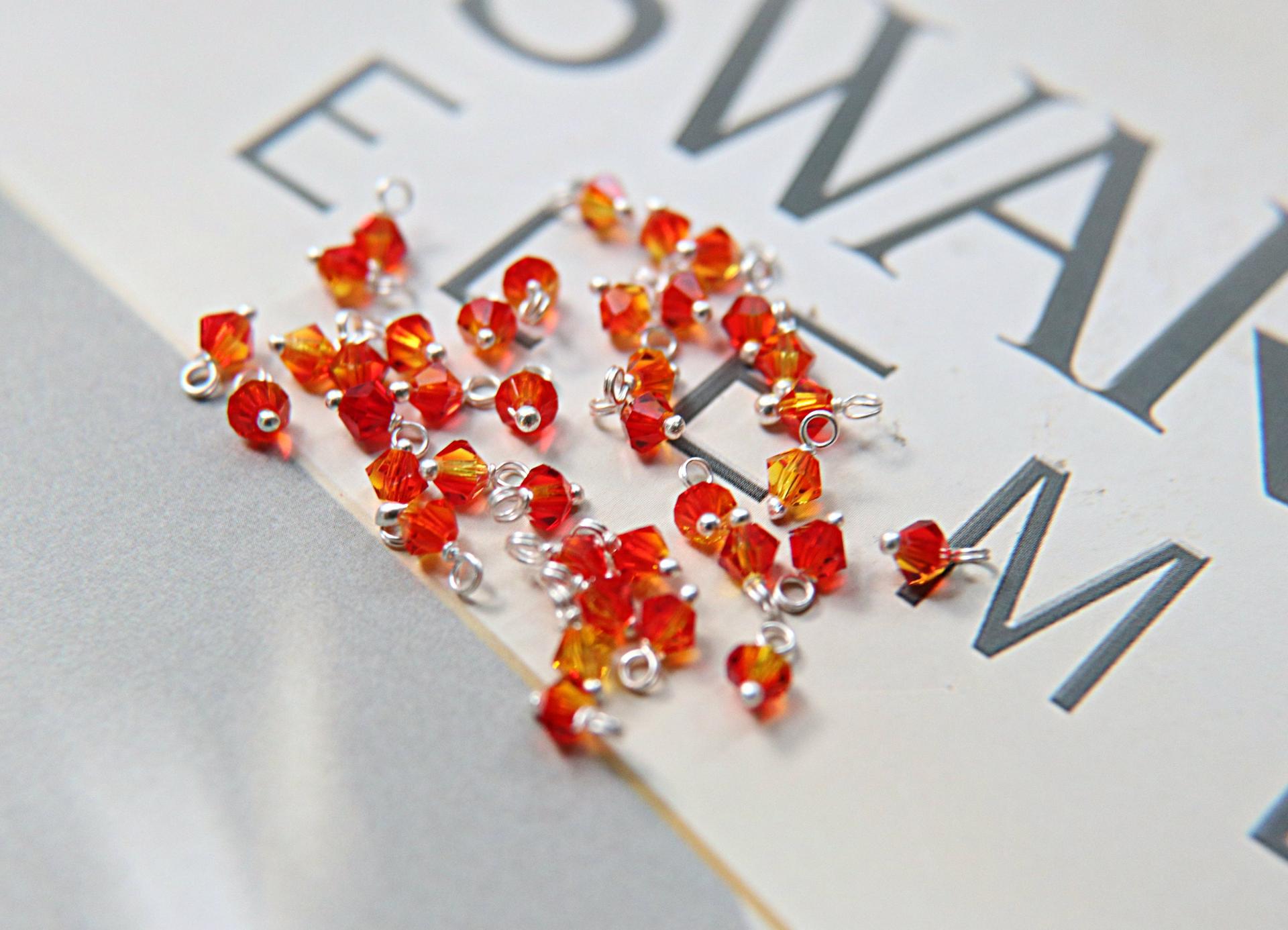 4mm Swarovski Fireopal crystal dangles in Sterling Silver wire wrapped- charms- drops- jewelry making 72/144/432/1000Pieces