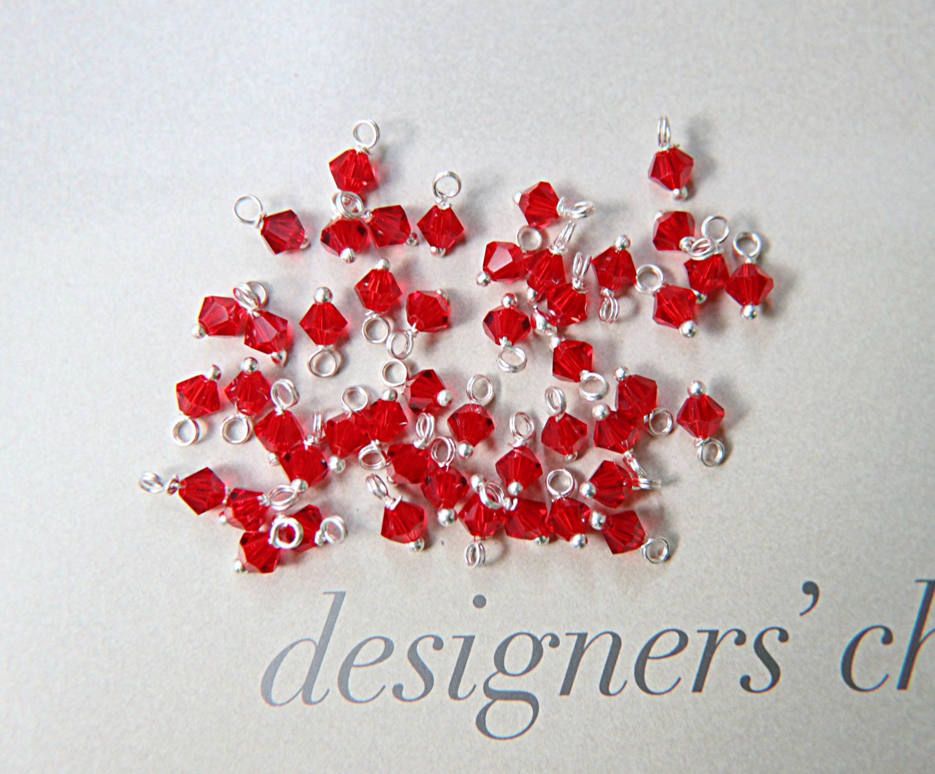 4mm Swarovski Light Siam crystal dangles in Sterling Silver wire wrapped- charms- drops- jewelry making 72/144/432/1000Pieces