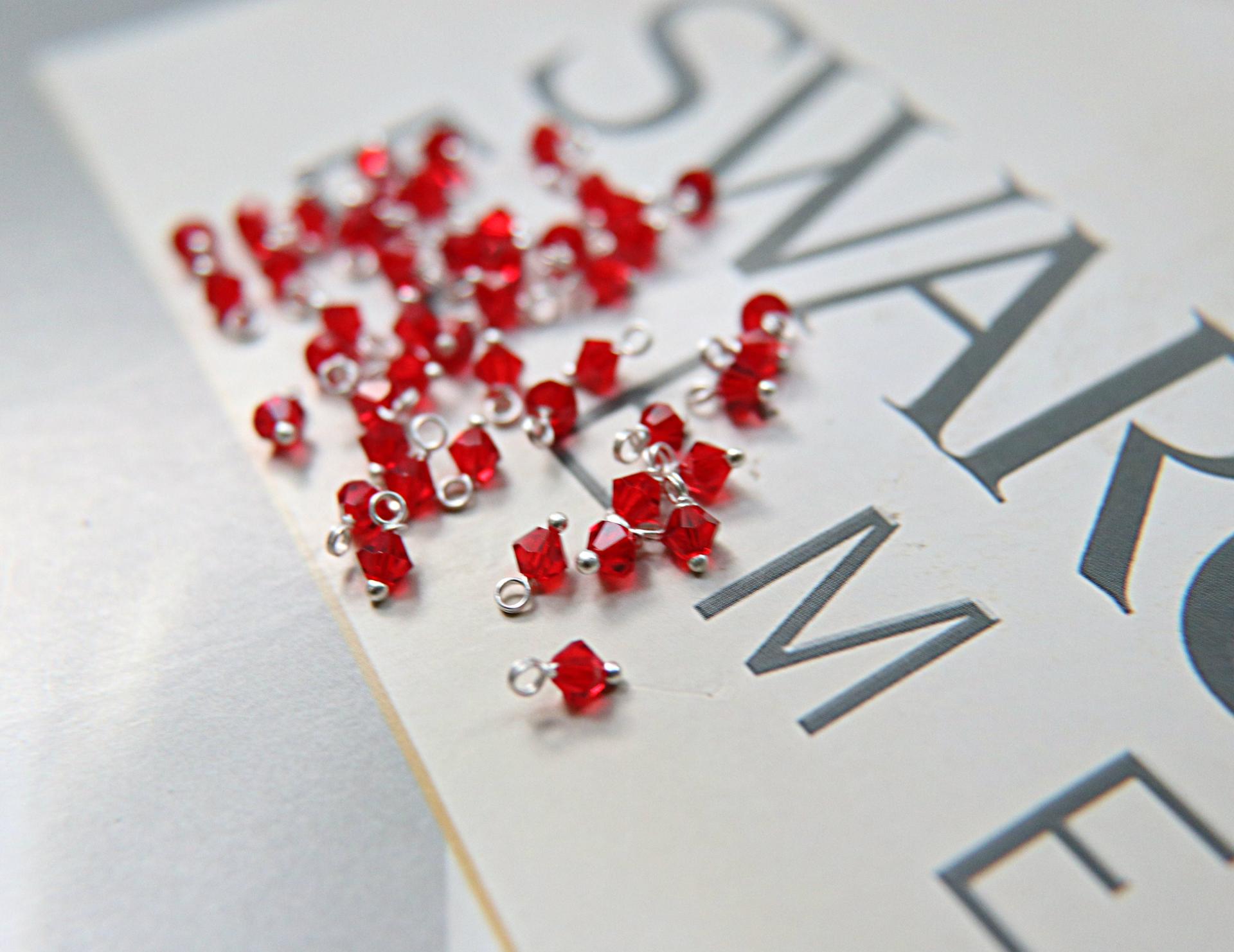 4mm Swarovski Light Siam crystal dangles in Sterling Silver wire wrapped- charms- drops- jewelry making 72/144/432/1000Pieces
