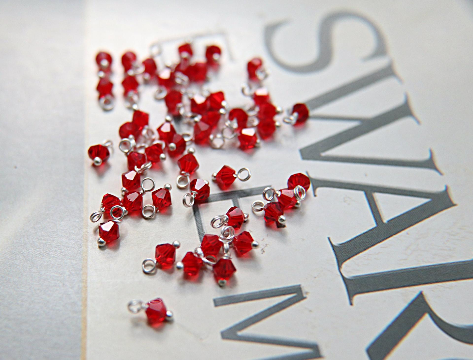4mm Swarovski Light Siam crystal dangles in Sterling Silver wire wrapped- charms- drops- jewelry making 72/144/432/1000Pieces