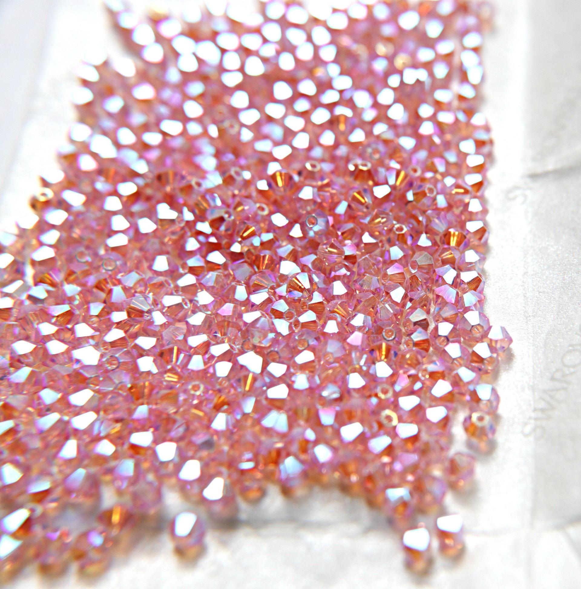 Swarovski (4mm) Light Rose AB 2X FC Bicones Beads 36/72/144/432/720 Pieces (223) rainbow beads, embroidery materials, jewelry making