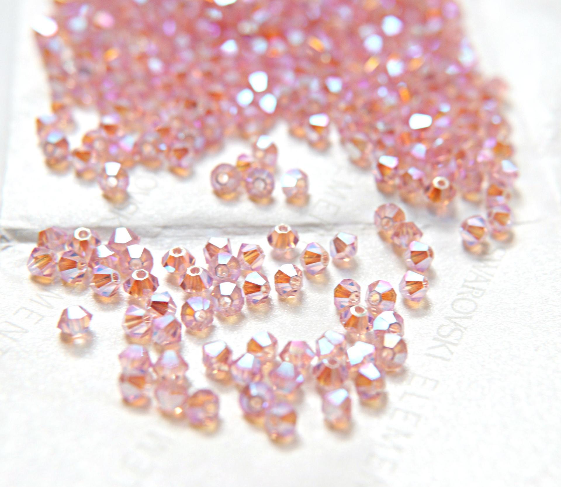 Swarovski (4mm) Light Rose AB 2X FC Bicones Beads 36/72/144/432/720 Pieces (223) rainbow beads, embroidery materials, jewelry making