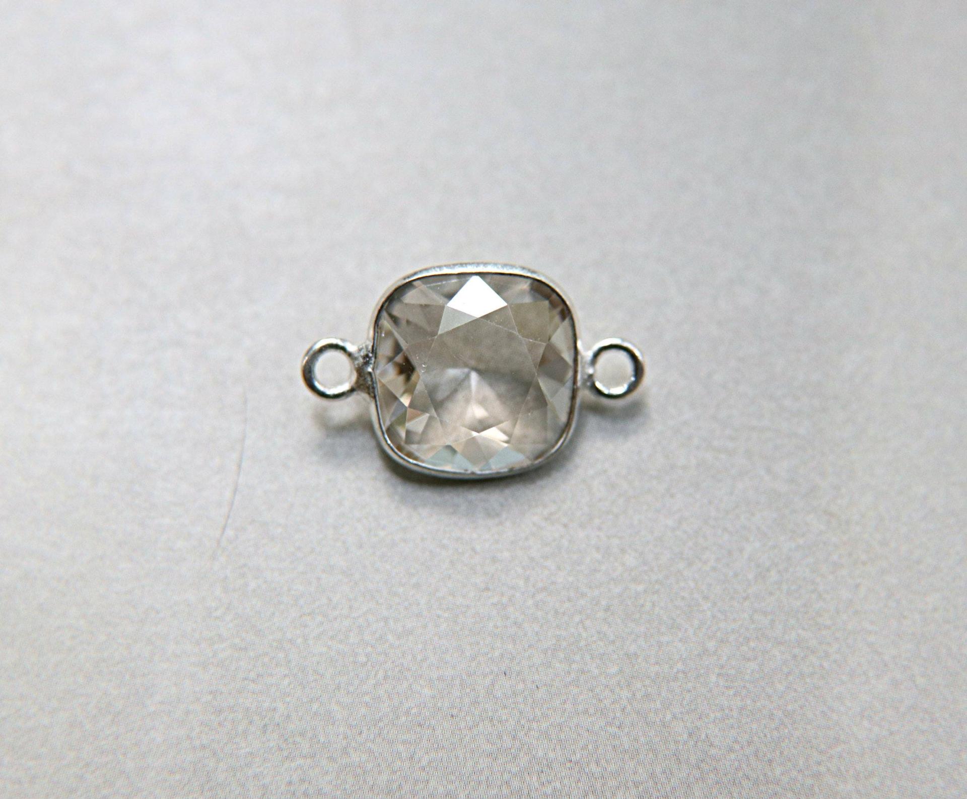 Swarovski 4470, Crystal Satin Unfoiled Faceted Square Fancy Stone 12MM in 2 Loop Sterling Silver Settings 1/6/12 Pieces