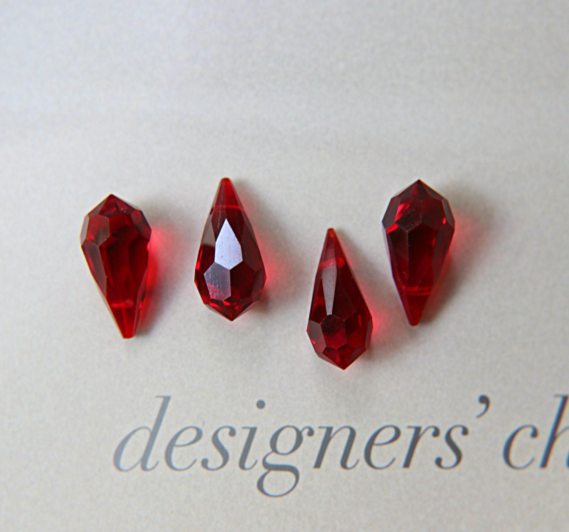 Vintage Czech Siam crystal Drops 18 x 9 MM Fancy Crystal drops 3/12/36 Pieces