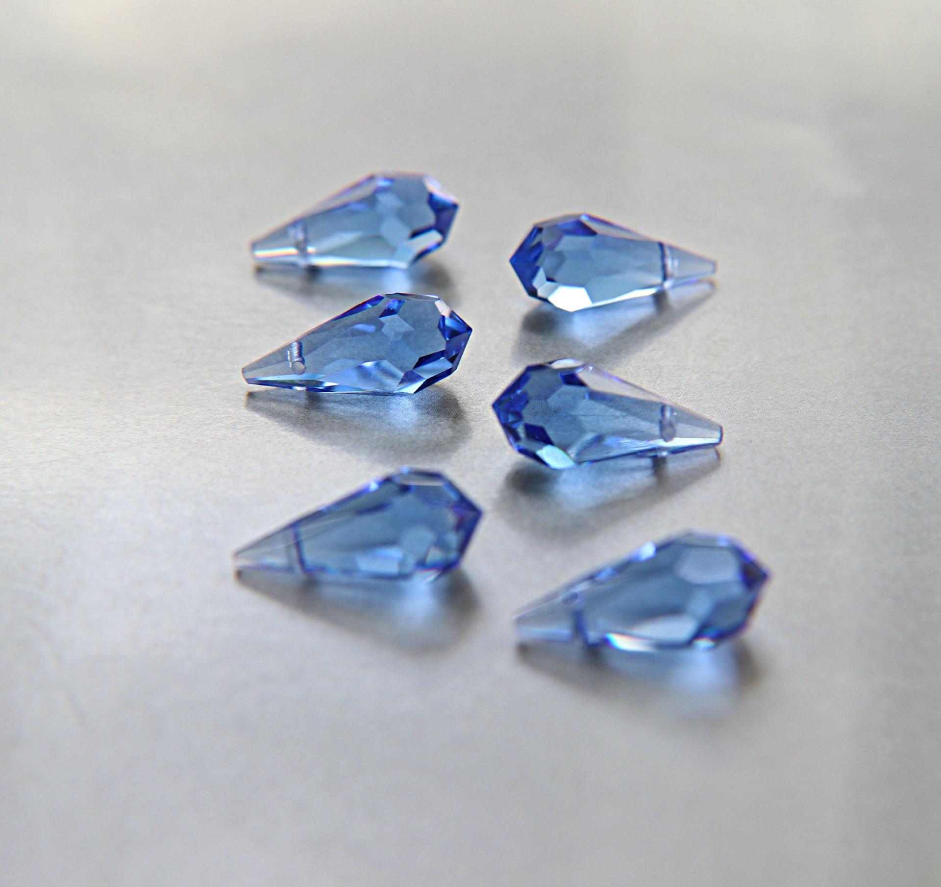 Vintage Czech Sapphire crystal Drops 18x9 MM Fancy Crystal drops 3/12/36 Pieces