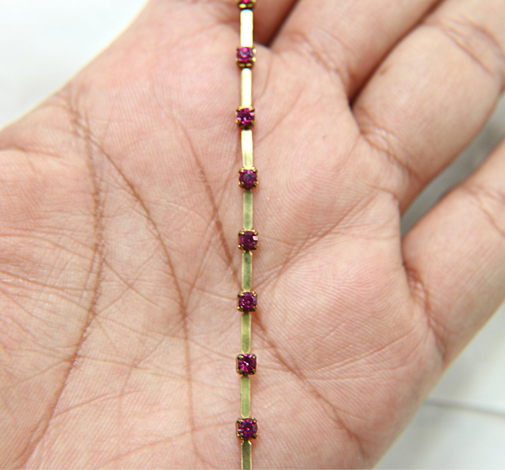12 SS Vintage Fancy Rhinestone Chain Swarovski in Fuchsia 3mm 0.5/1/2/5 Meters embroidery materials, craft vintage findings, embellishments