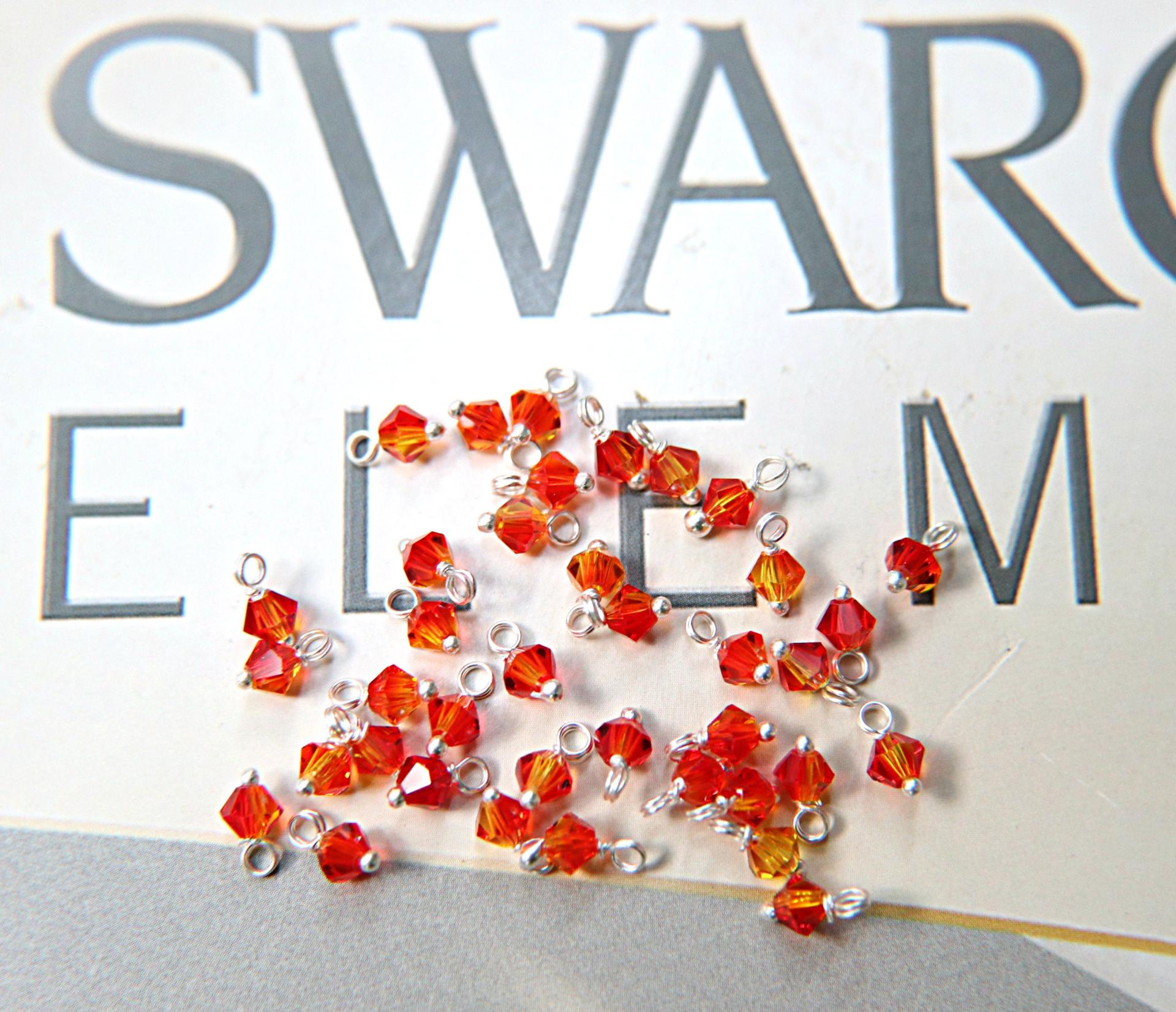 4mm Swarovski Fireopal crystal dangles in Sterling Silver wire wrapped- charms- drops- jewelry making 72/144/432/1000Pieces