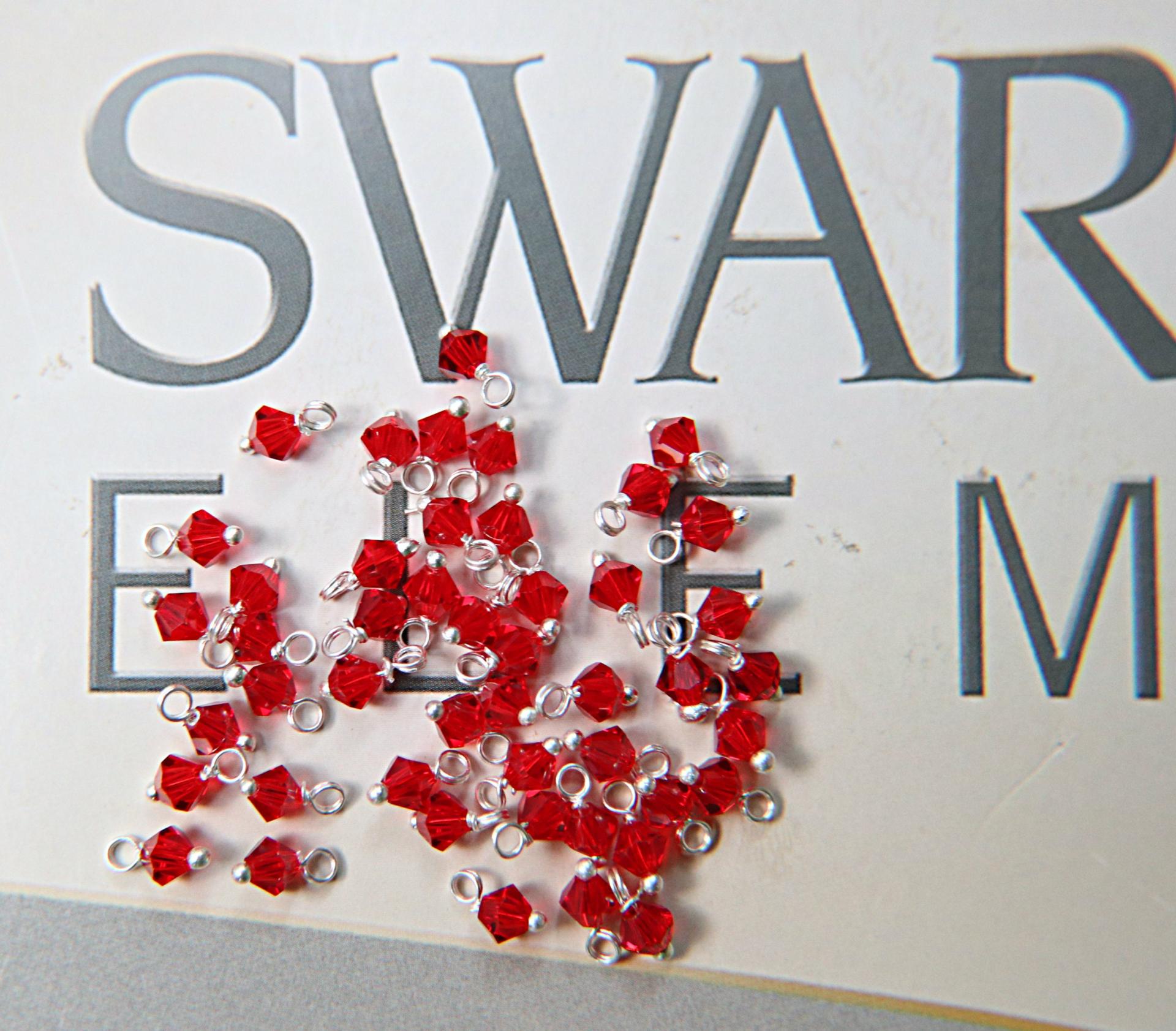 4mm Swarovski Light Siam crystal dangles in Sterling Silver wire wrapped- charms- drops- jewelry making 72/144/432/1000Pieces