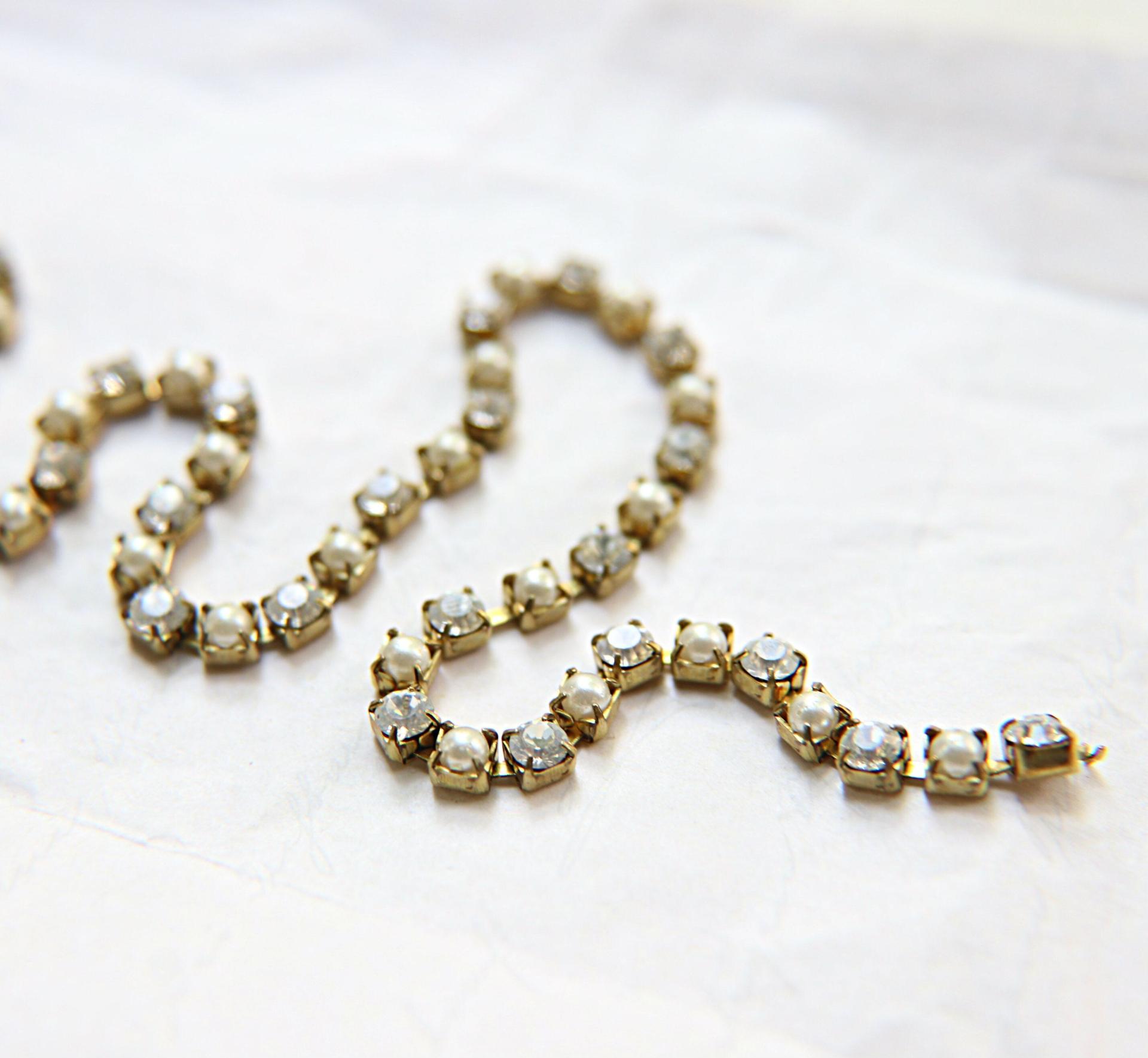 16ss Vintage Swarovski Rhinestone Chain in Crystal and Pearl (4mm) 0.5/1/2/5/15 Meters Wedding Bridal Supplies|Jewelry Making|Decoration