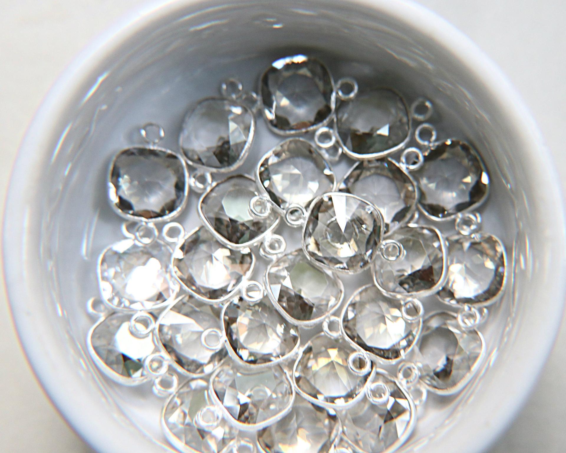 Swarovski 4470, Crystal Satin Unfoiled Faceted Square Fancy Stone 12MM in 2 Loop Sterling Silver Settings 1/6/12 Pieces