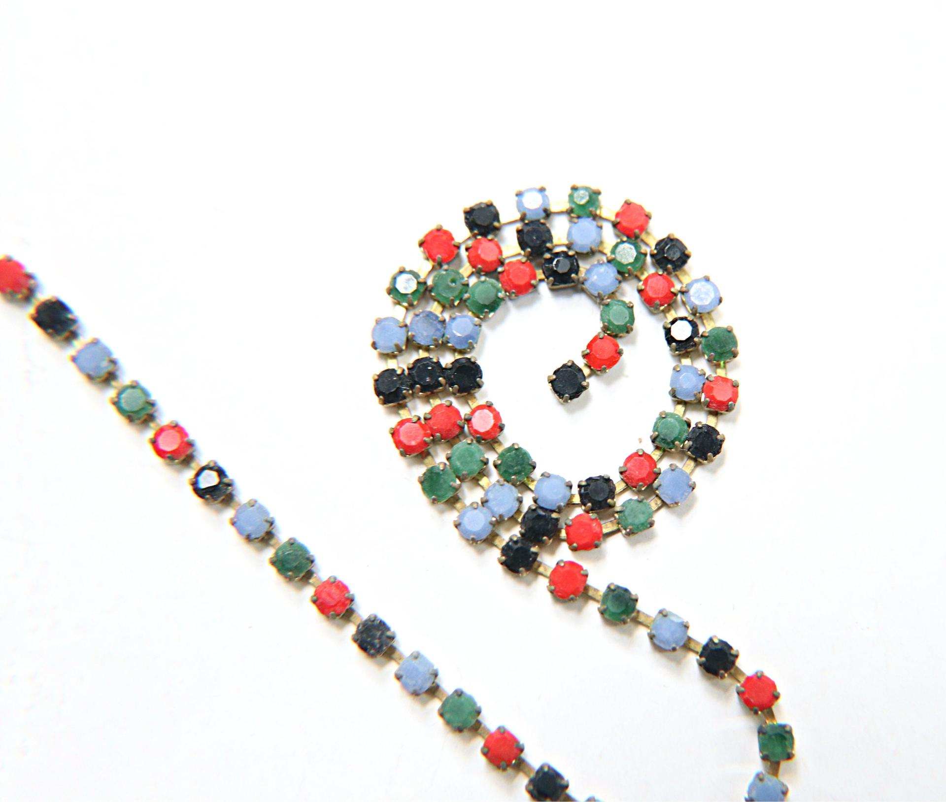 10 SS Rhinestone Chain Vintage Glass Pressed Chatons in Multi Color Opaque 2.8 mm 1/2/5/15 Meters vintage findings, strass chains, craft