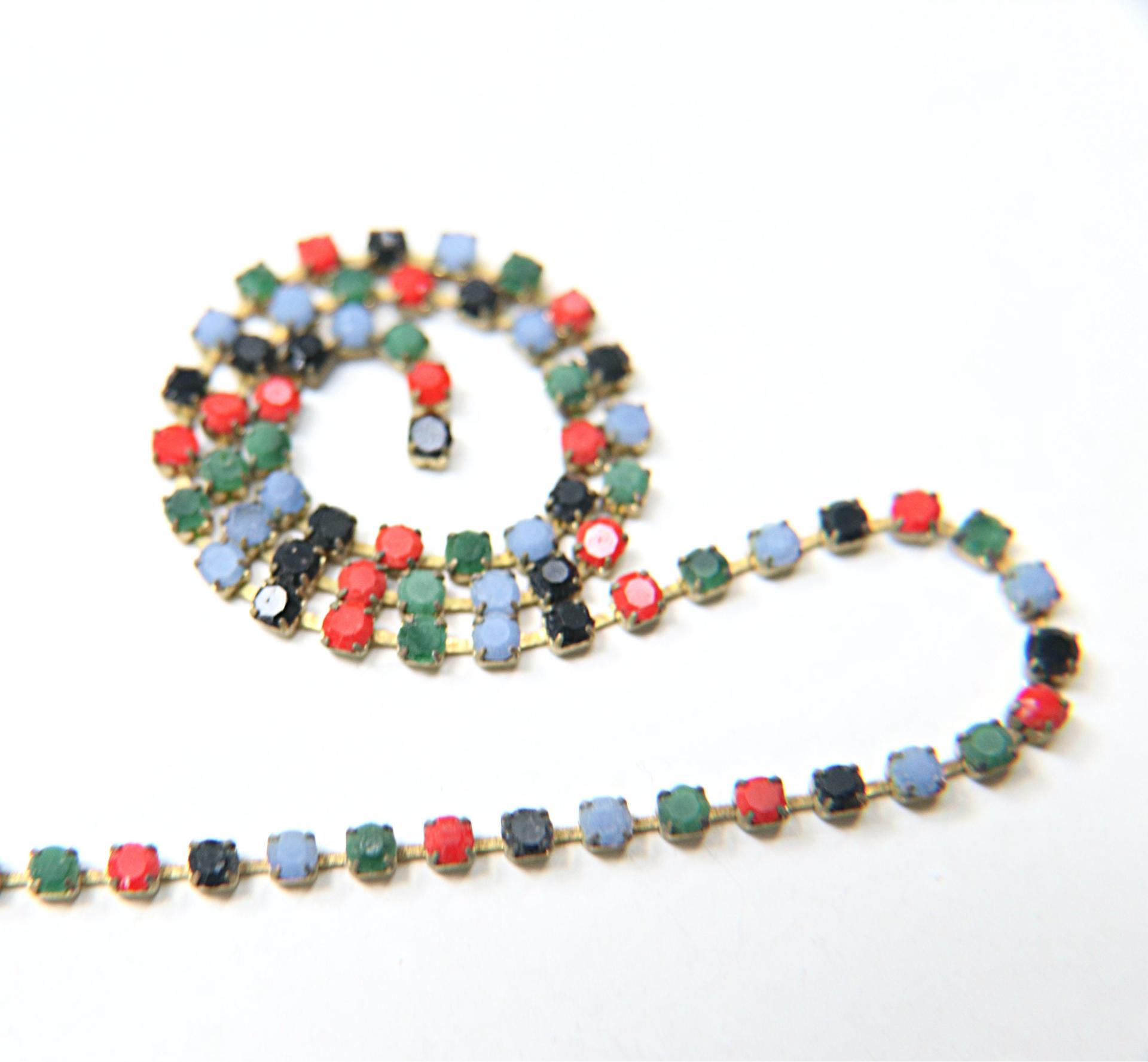 10 SS Rhinestone Chain Vintage Glass Pressed Chatons in Multi Color Opaque 2.8 mm 1/2/5/15 Meters vintage findings, strass chains, craft