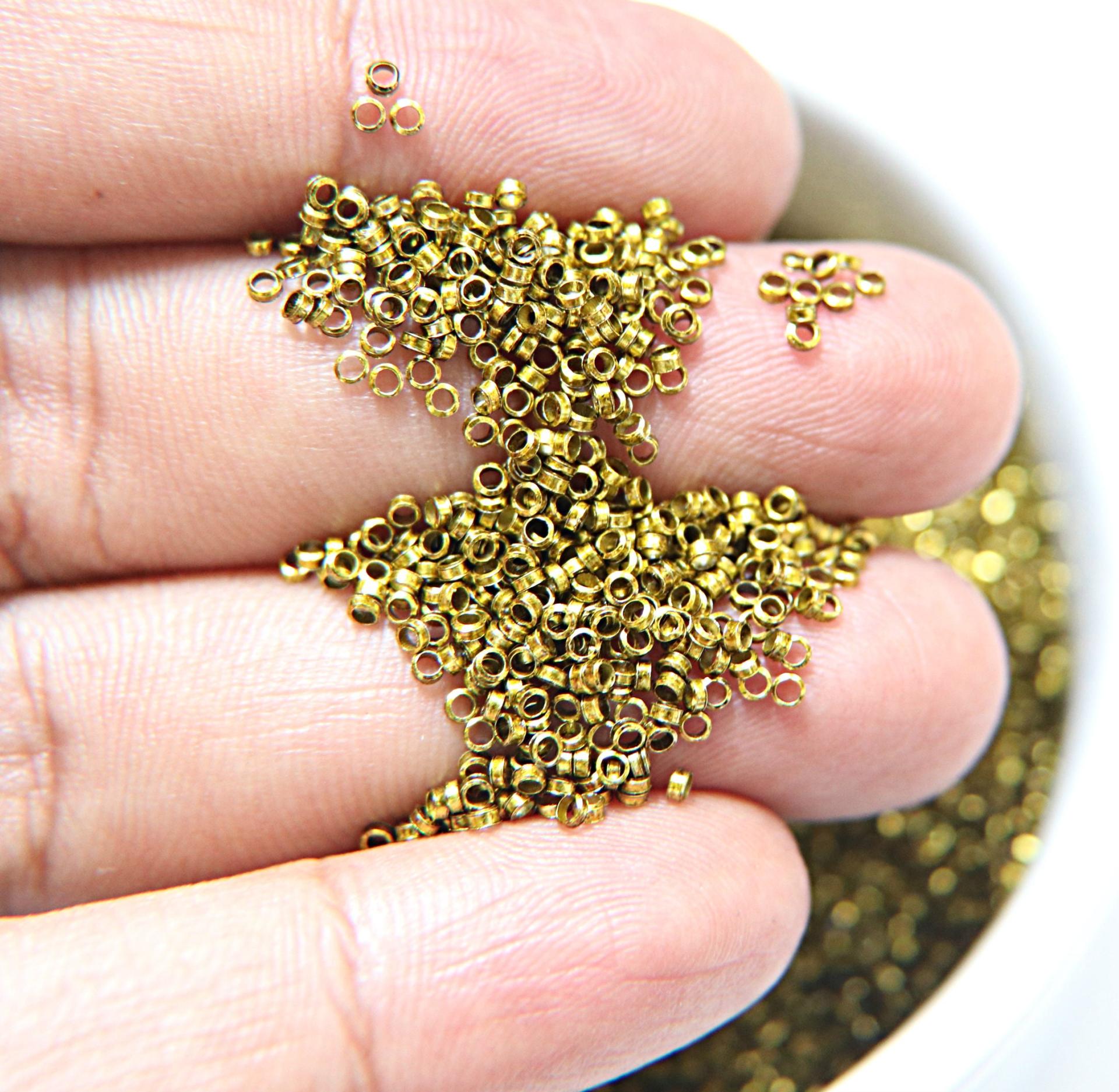 1.7mm Micro Khaki Metallic Plated Tube Beads 5/10/100/500 Grams High Quality Nail Art / Haute Couture Embroidery / doll making