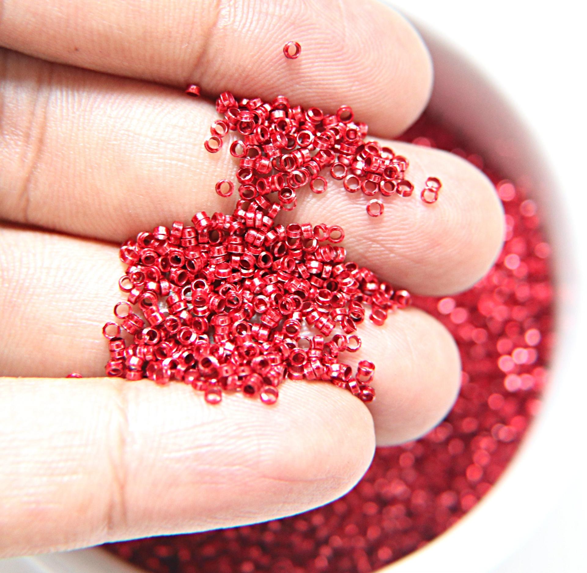1.7mm Micro Ruby Red Metallic Plated Tube Beads 5/10/100/500 Grams High Quality Nail Art / Haute Couture Embroidery / doll making