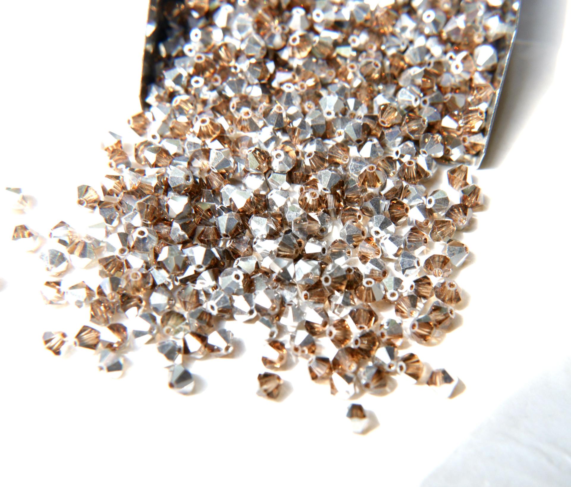 Swarovski (4mm) Light Smoked Topaz Comet Argent Light Bicones Beads 36/72/144/432/720 Pieces VINTAGE SWAROVSKI, jewelry making, embroidery