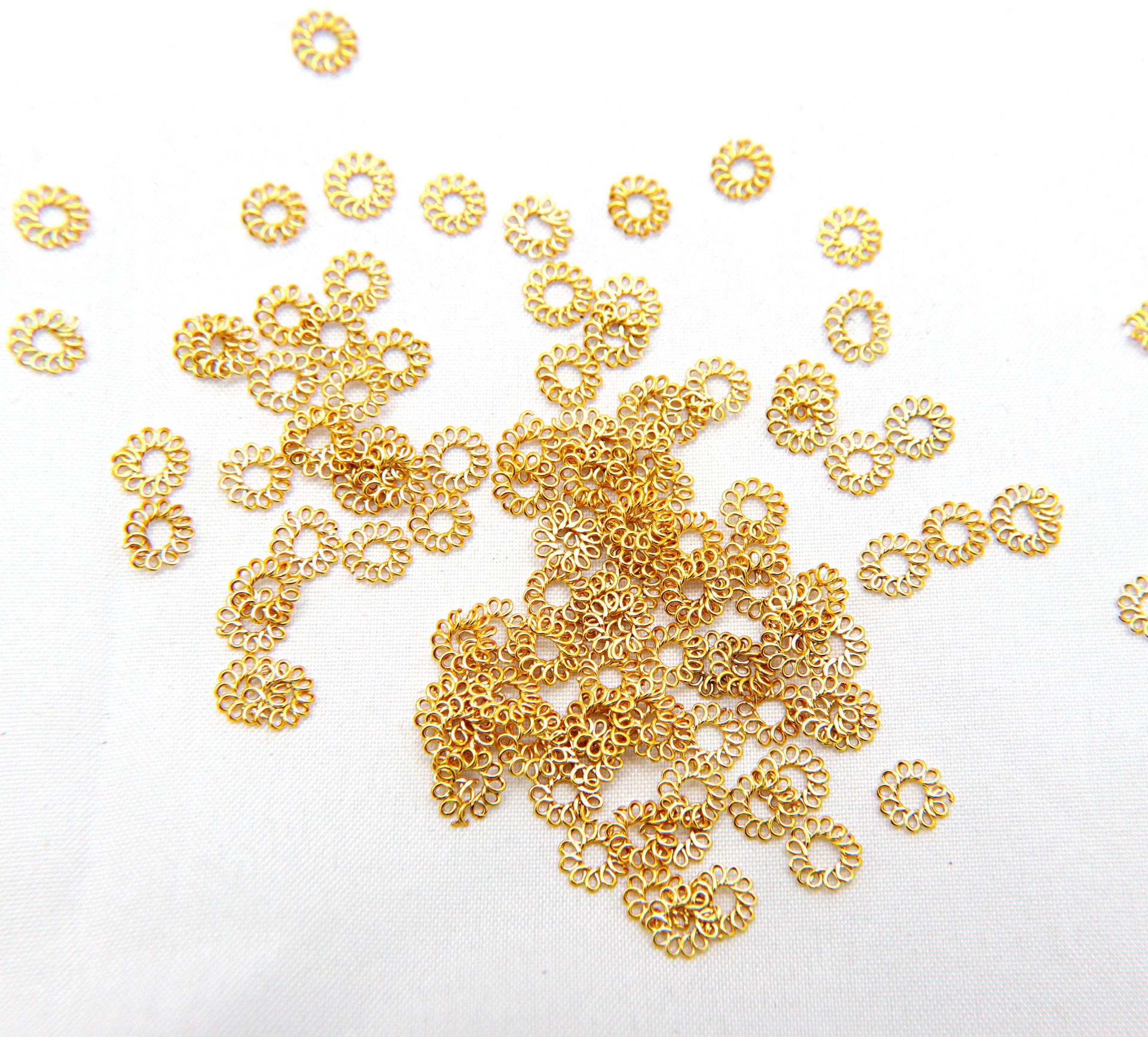Gold Plated Handmade Brass Flower Beads 5/10/100/500 Grams 4.5/5/5.5 mm Haute Couture Embroidery materials, premium vintage metal beads