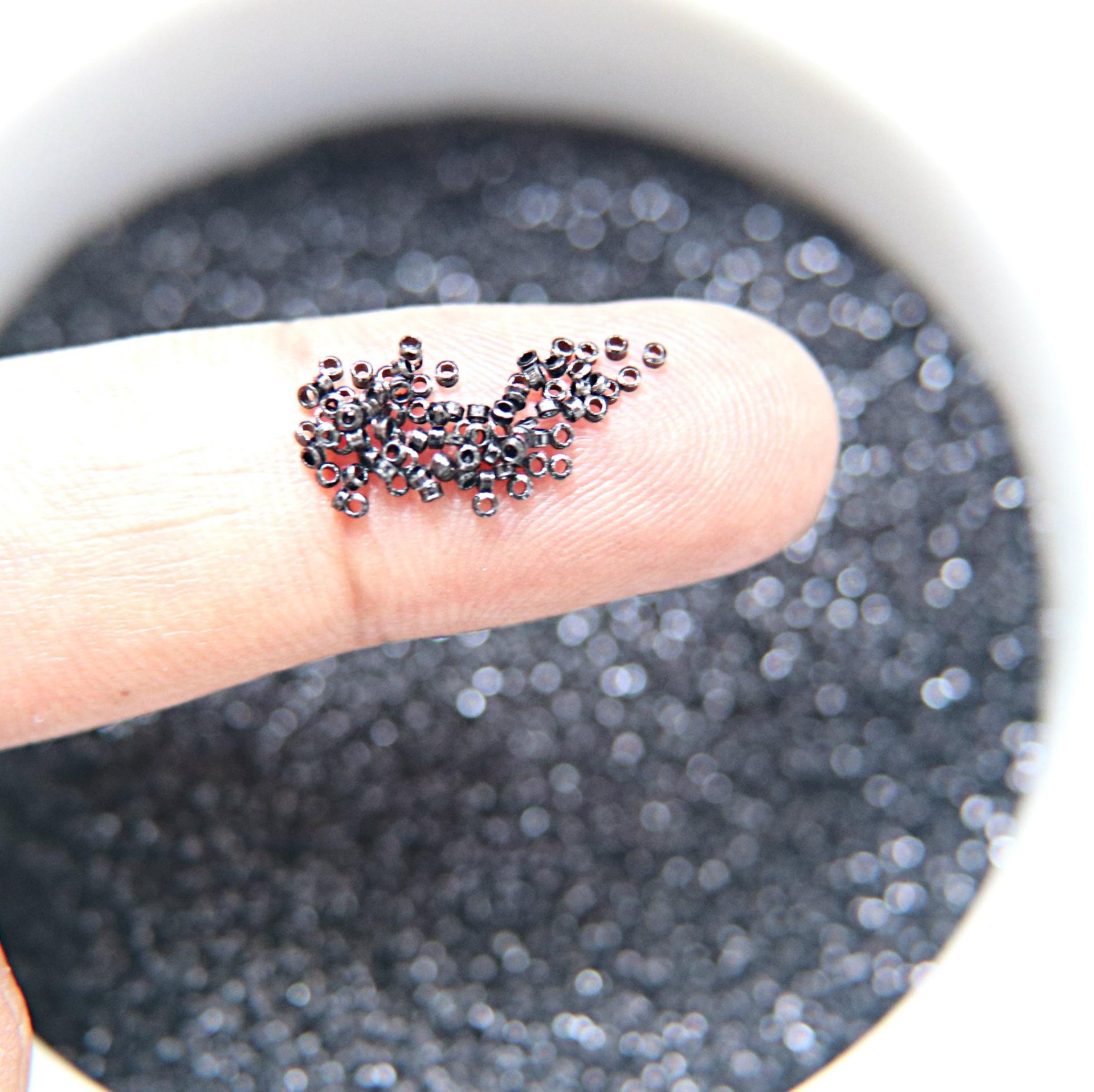 1mm Micro Jet Black Metallic Plated Tube Beads 5/10/100/500 Grams High Quality Nail Art / Haute Couture Embroidery