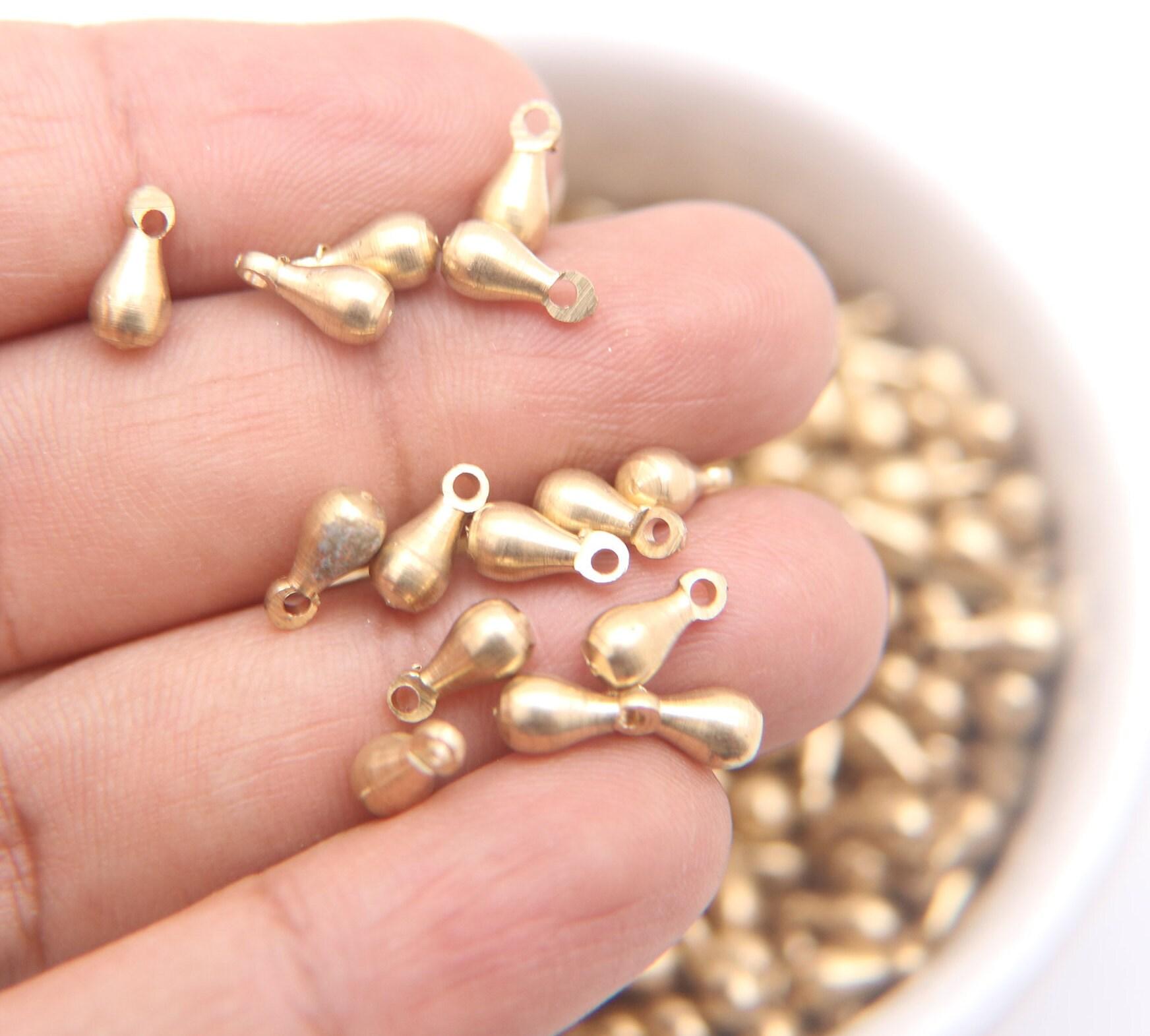 Long Solid Metal Drops, Teardrop Charms, in brass 10x4.5mm, 1.4mm Loop, 15/75 pieces jewelry findings, vintage jewelry parts