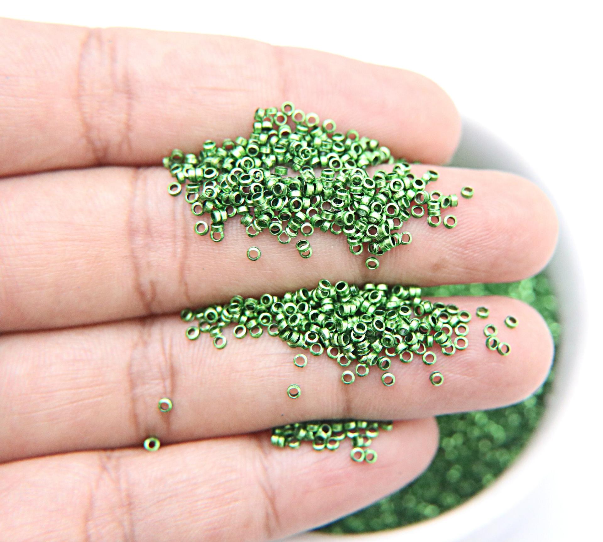 1.7mm Micro Fern Green Metallic Plated Tube Beads 5/10/100 Grams High Quality Nail Art / Haute Couture Embroidery / doll making